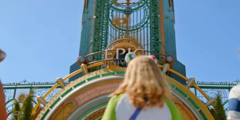 Epic Universe's Yoshi's Adventure ride entrance with colorful Nintendo theming