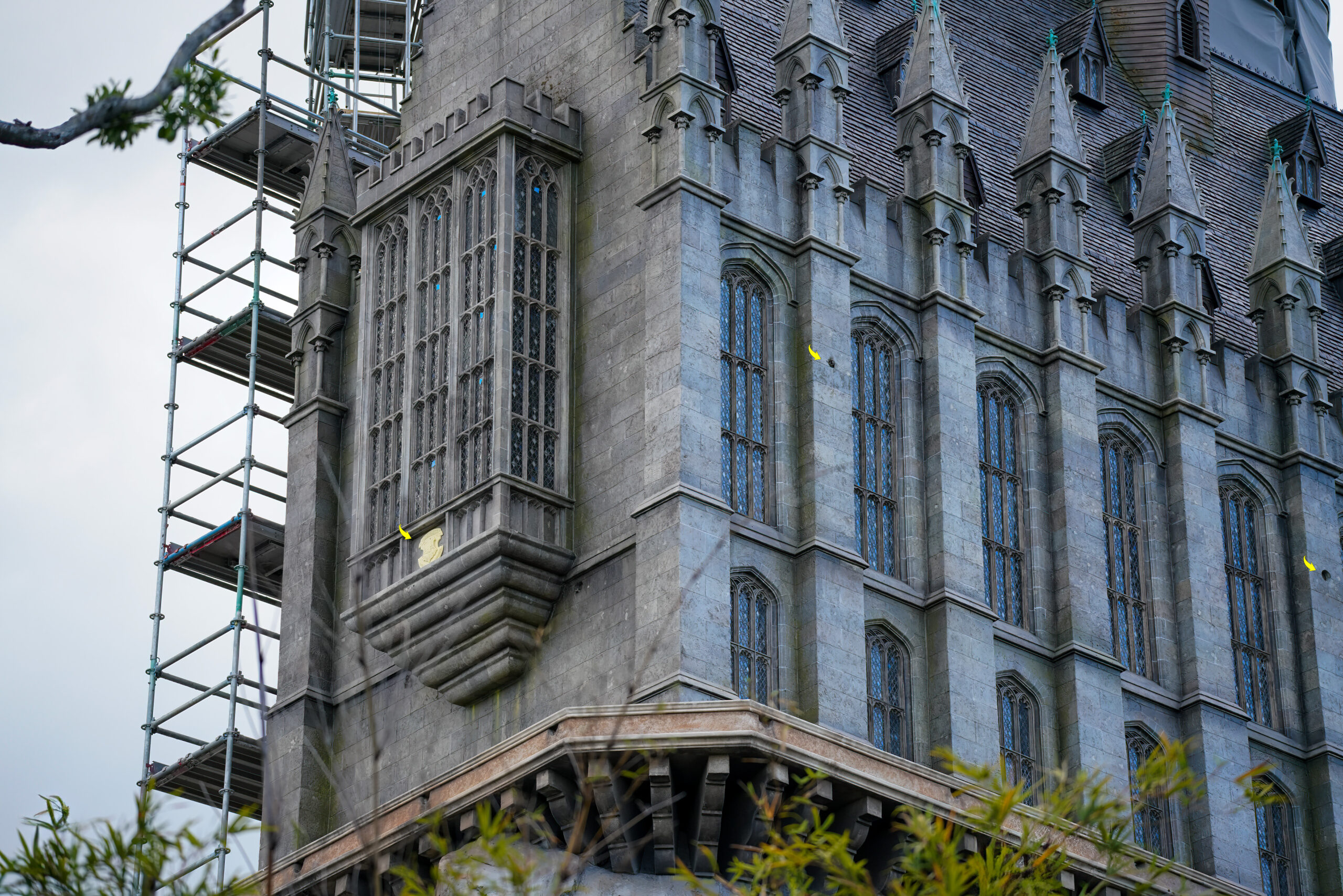 Detail work being performed on castle architectural elements