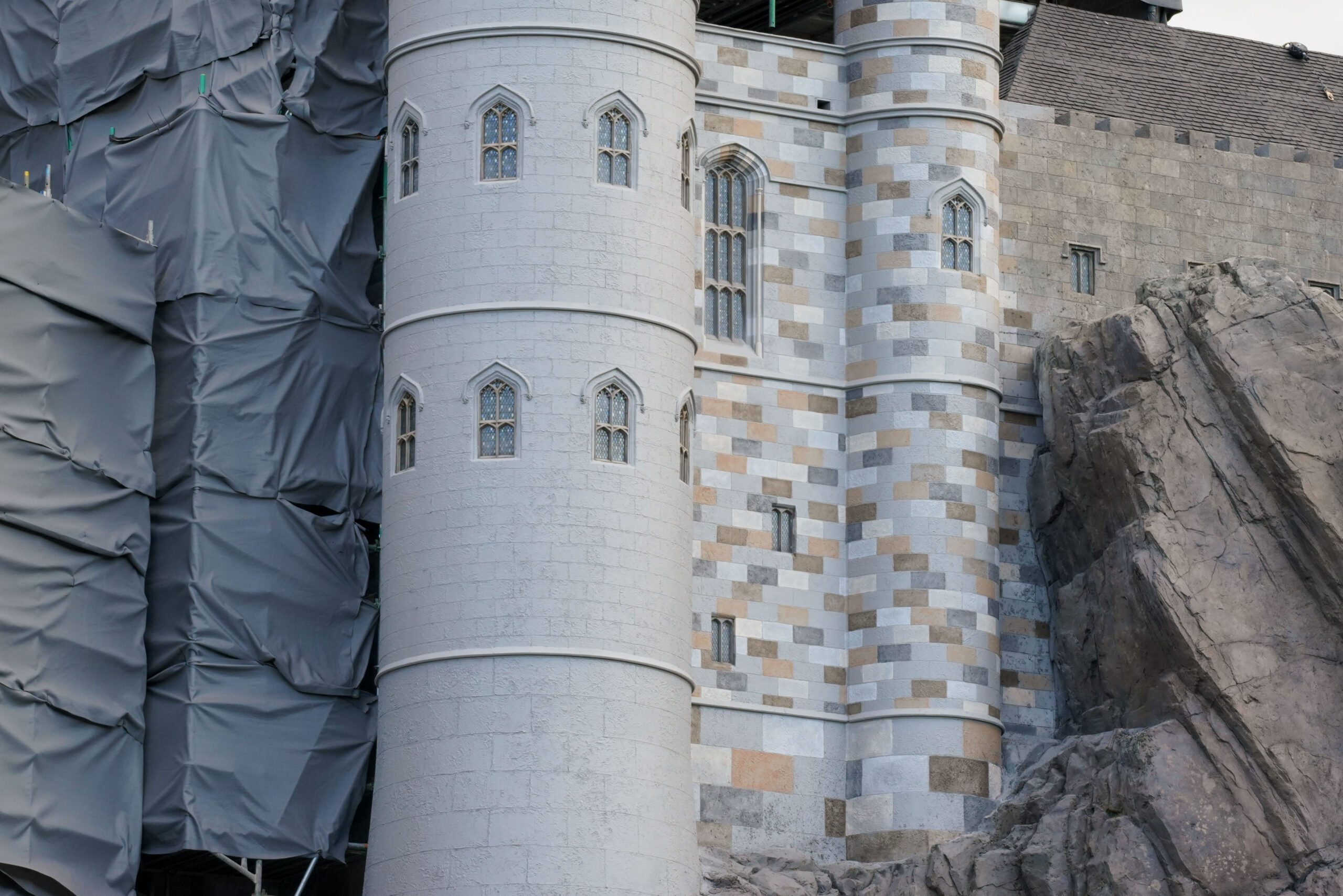 Themed Painting Underway During Hogwarts Castle Refurbishment at Islands of Adve